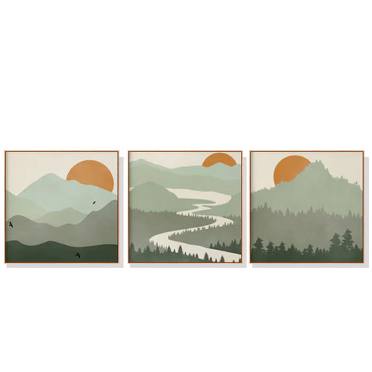 Sun Traversing The Mountains Set Of 3 Wood Framed Canvas 50cmx50cm