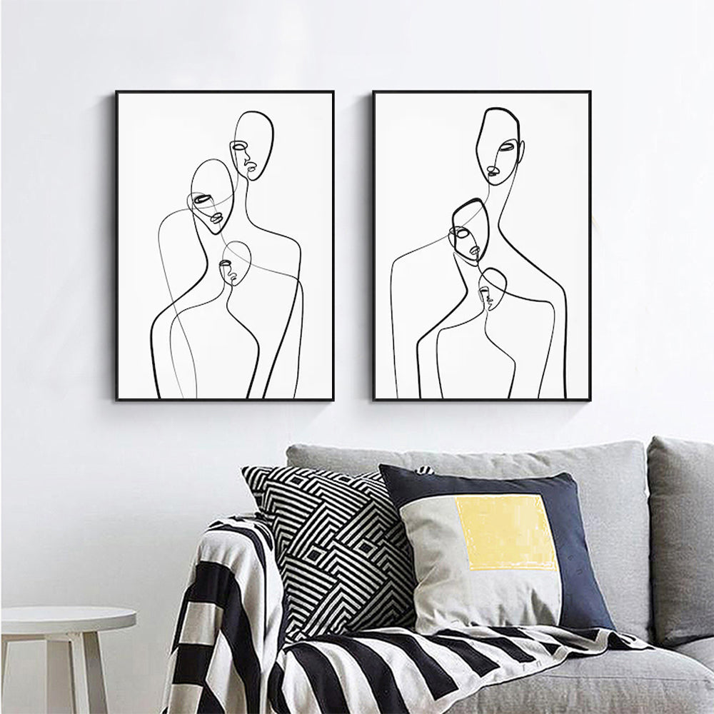 Typical Abstract Family Set Of 2 Black Framed Canvas 90cmx135cm