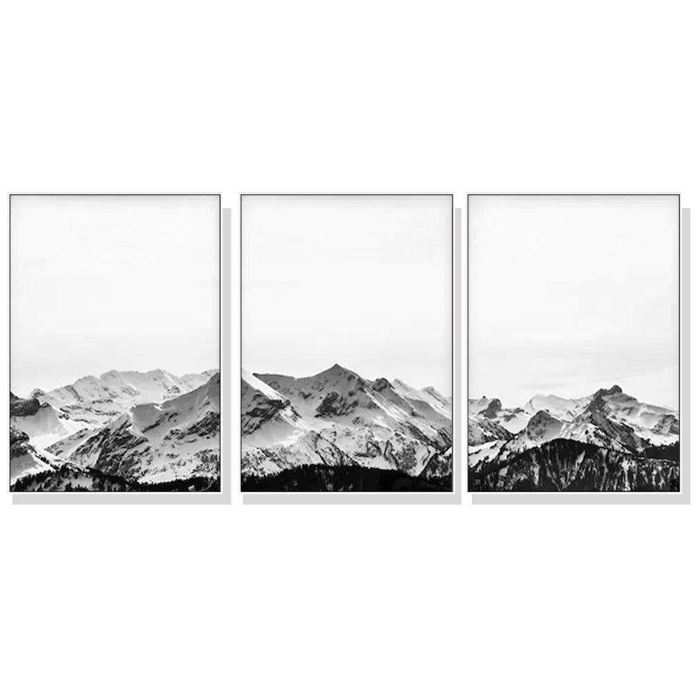 Winter Peaks Set Of 3 White Framed Canvas 40cmx60cm