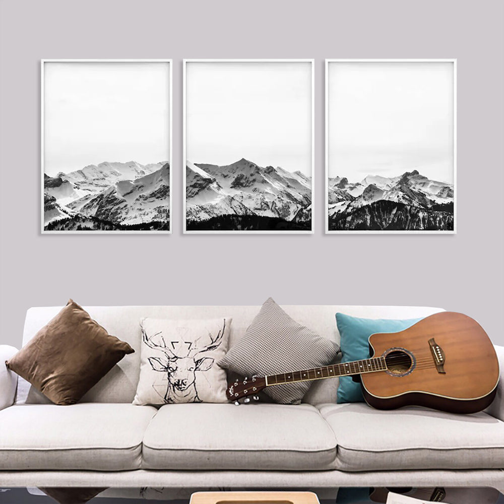 Winter Peaks Set Of 3 White Framed Canvas 40cmx60cm