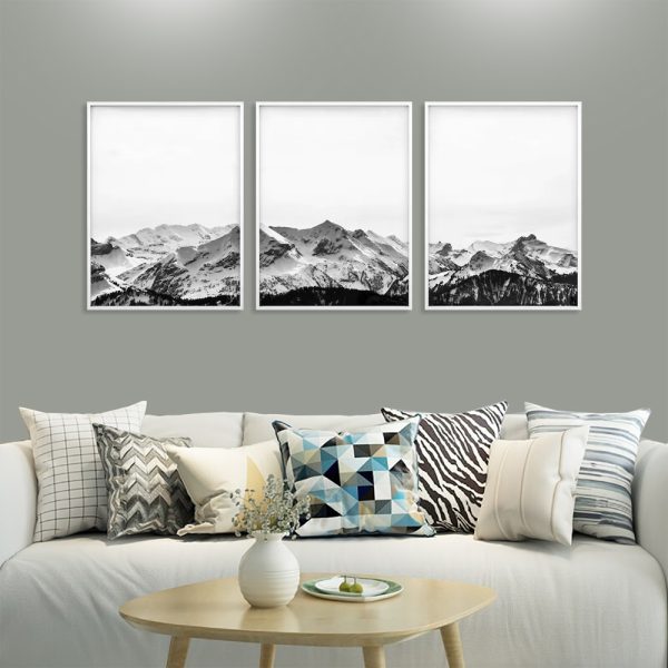 Winter Peaks Set Of 3 White Framed Canvas 40cmx60cm