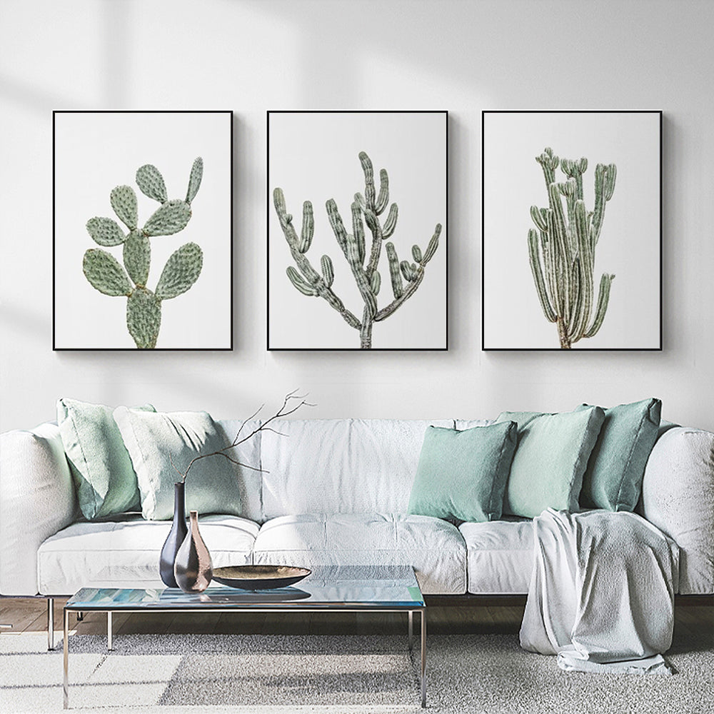 Succulent Cacti Set Of 3 Black Framed Canvas 50cmx70cm