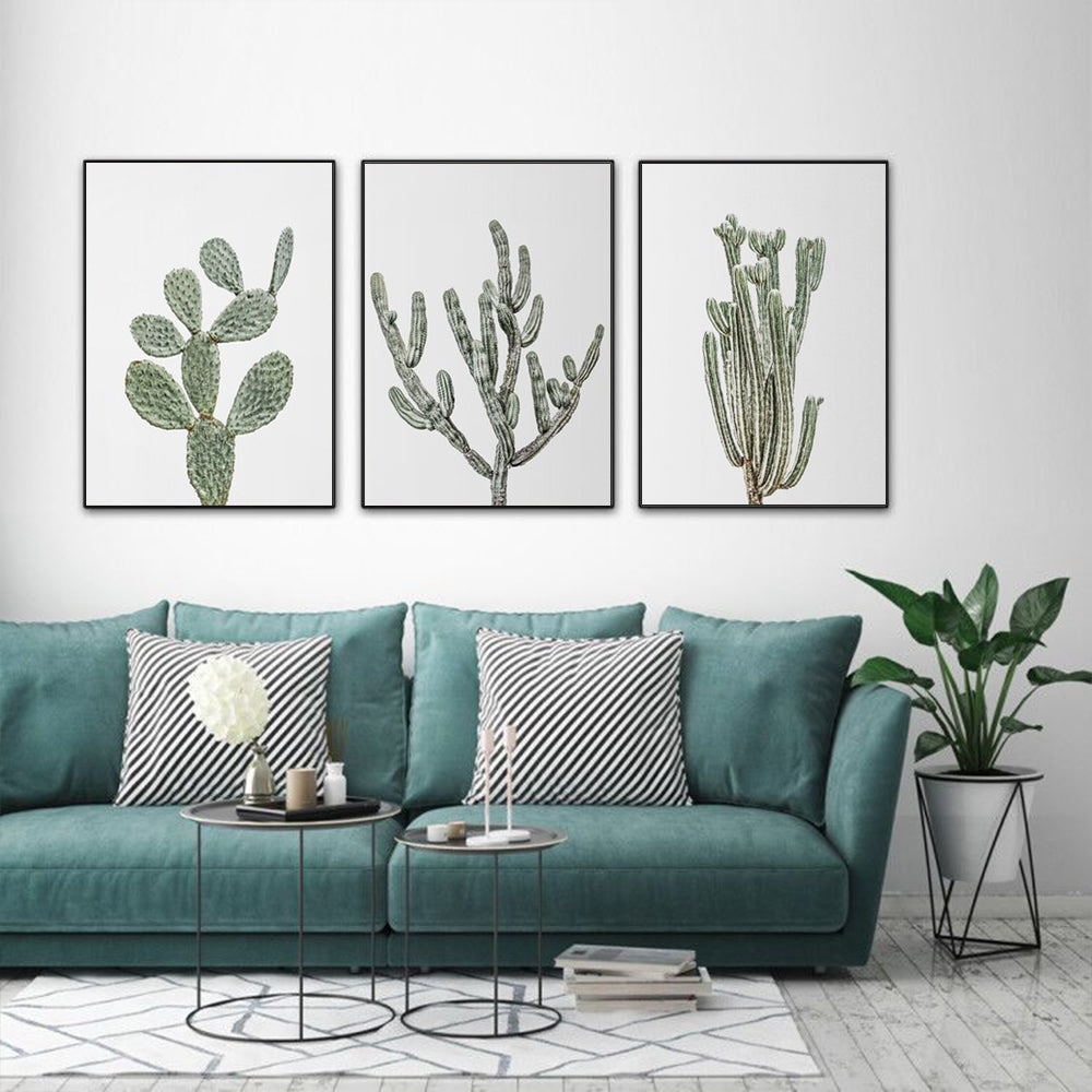 Succulent Cacti Set Of 3 Black Framed Canvas 50cmx70cm