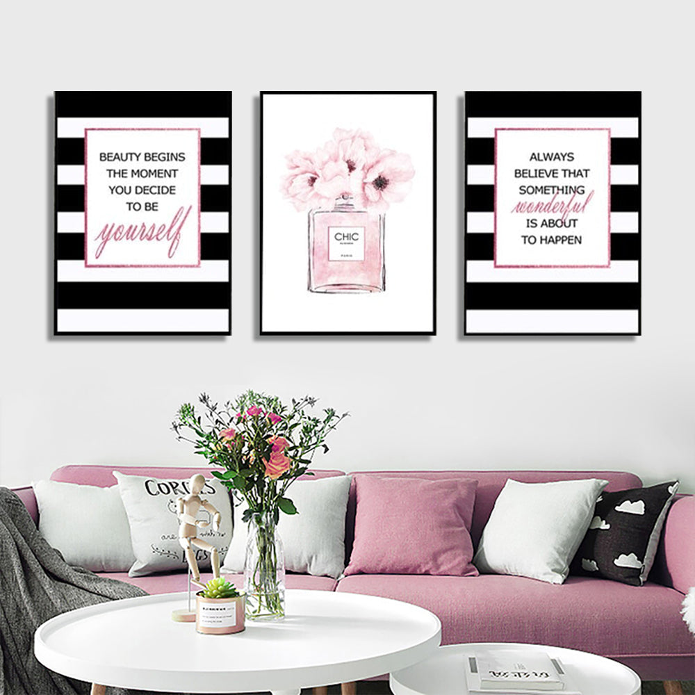 Beauty, Chic & Wonderful Set Of 3 Black Framed Canvas 70cmx100cm