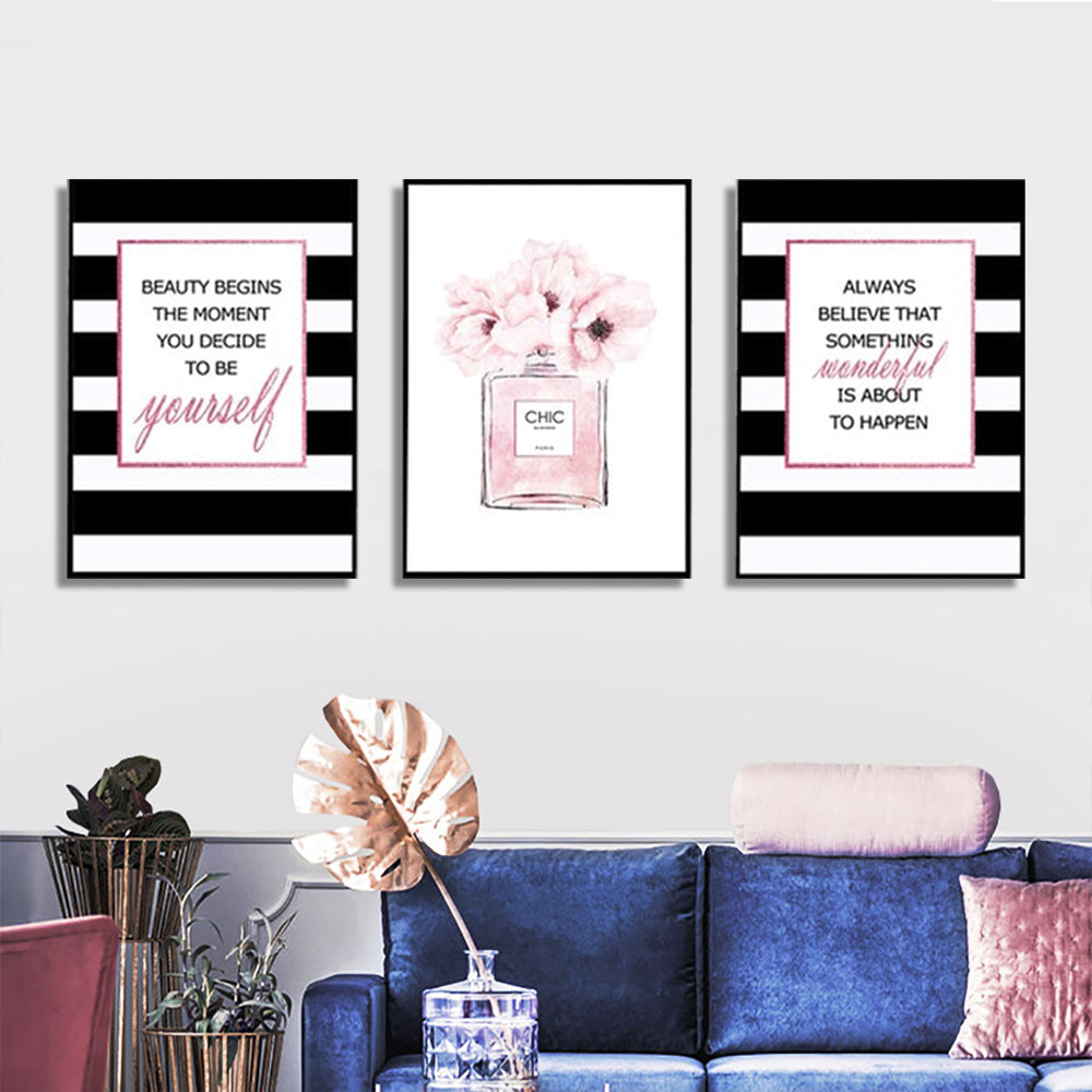 Beauty, Chic & Wonderful Set Of 3 Black Framed Canvas 70cmx100cm