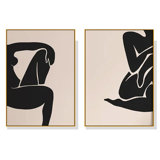 Black Silhouette's Set Of 2 Gold Framed Canvas 90cmx135cm