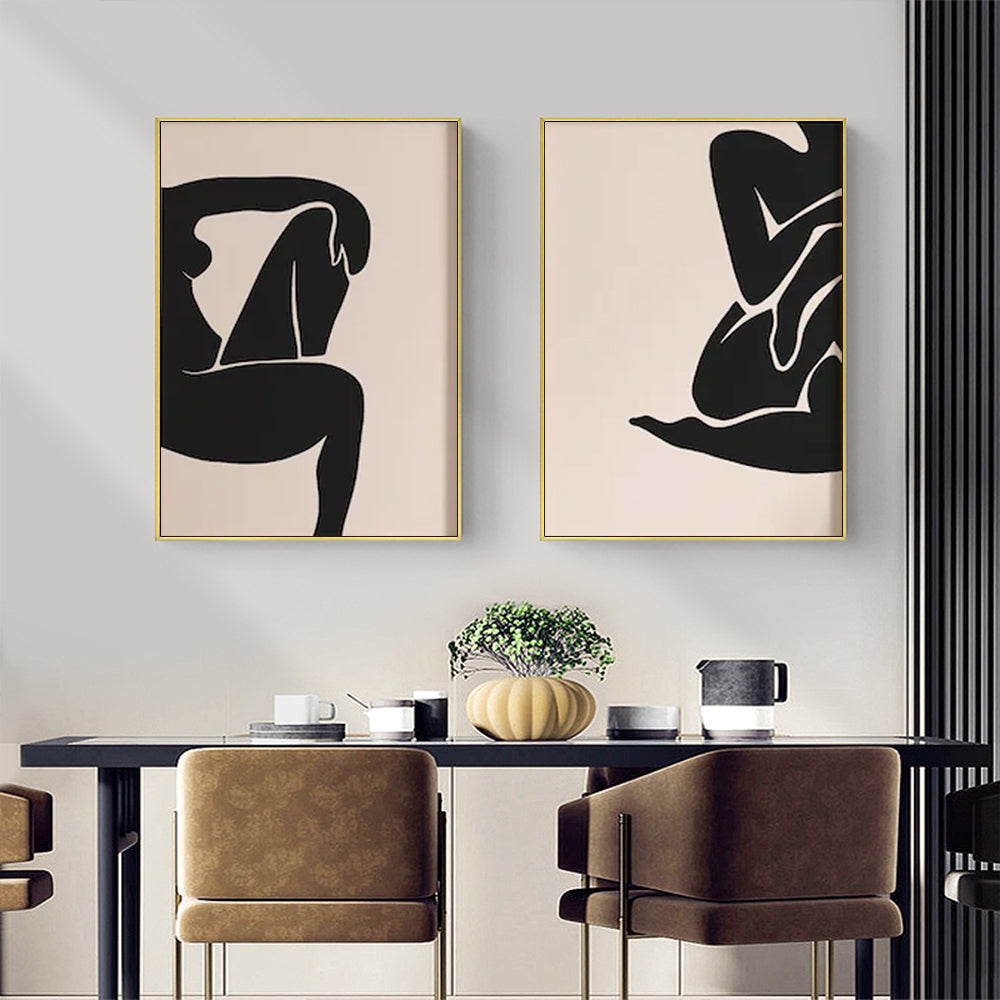 Black Silhouette's Set Of 2 Gold Framed Canvas 90cmx135cm