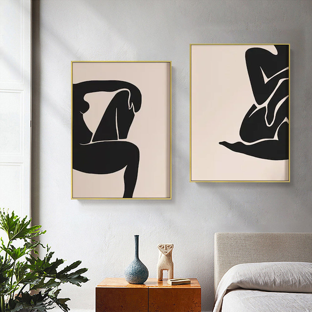 Black Silhouette's Set Of 2 Gold Framed Canvas 90cmx135cm