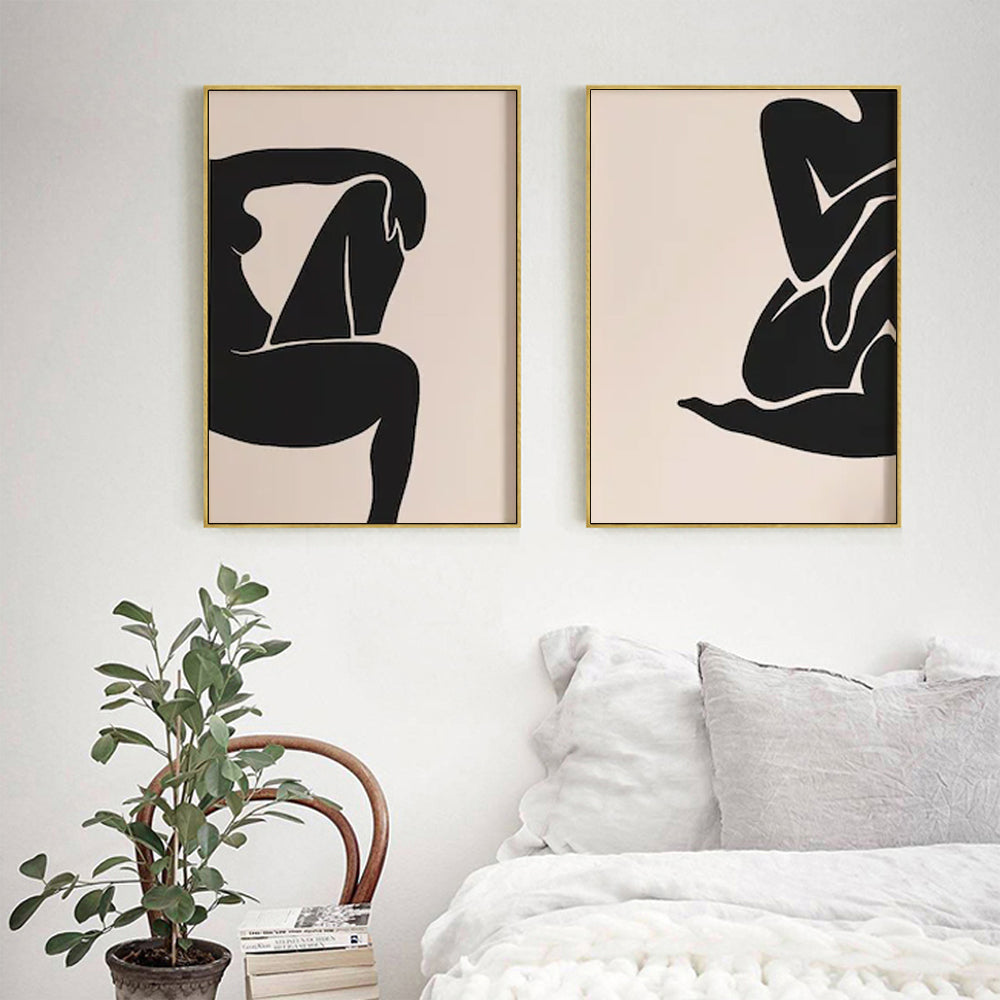 Black Silhouette's Set Of 2 Gold Framed Canvas 90cmx135cm