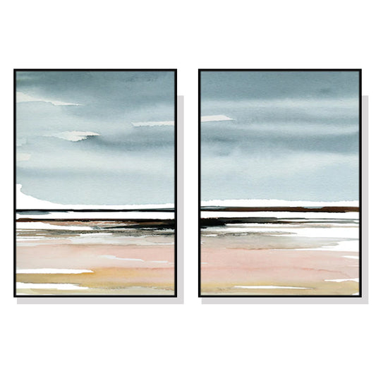 Hazy Ocean Vista Set Of 2 Black Framed Canvas 90cmx135cm