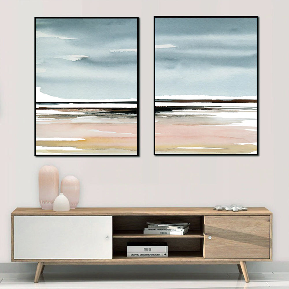 Hazy Ocean Vista Set Of 2 Black Framed Canvas 90cmx135cm