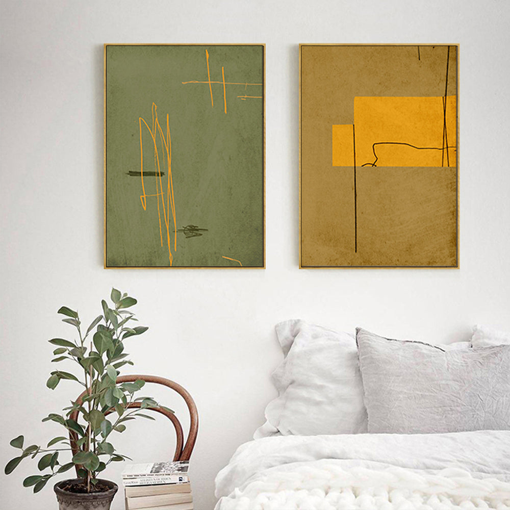 Modernal Twist Set Of 2 Gold Framed Canvas 50cmx70cm