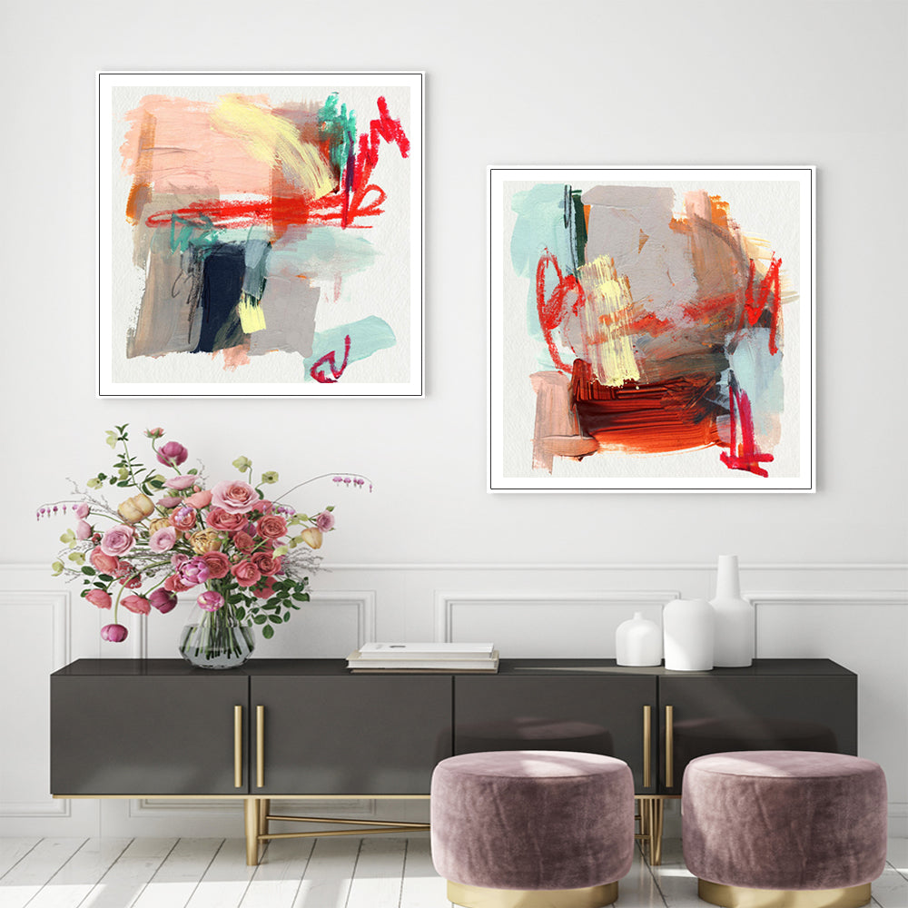 What Do YOU See? Artists Abstract Home Set Of 2 Framed Canvas 100cmx100cm