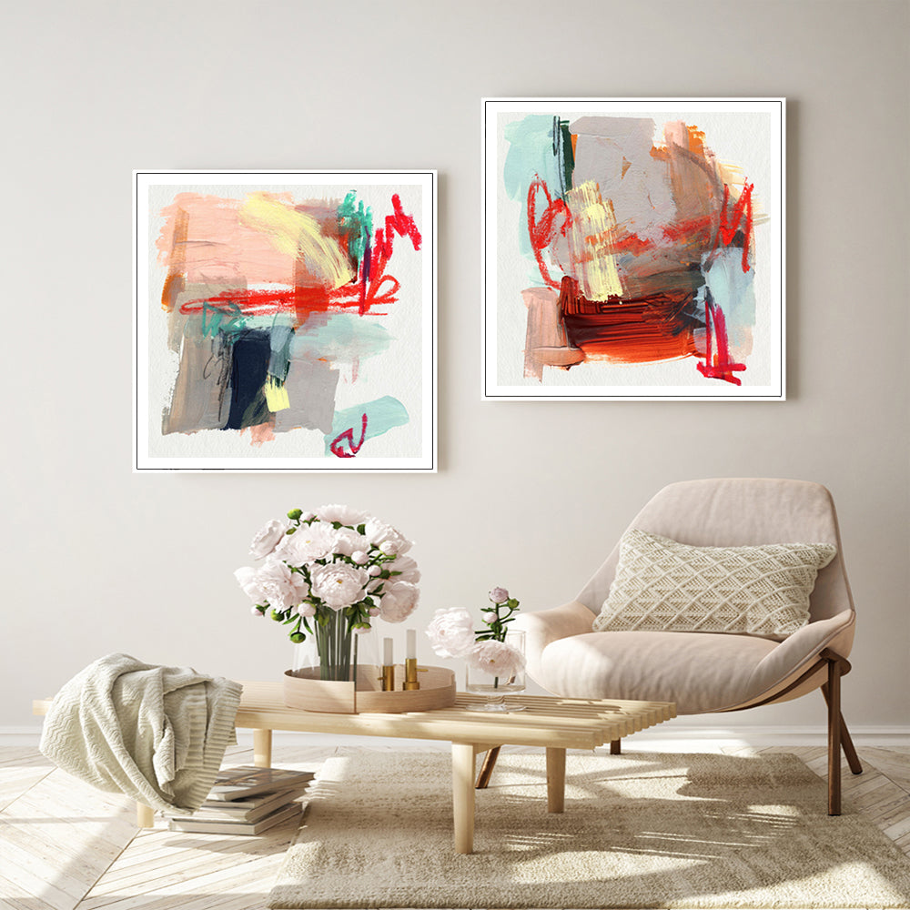 What Do YOU See? Artists Abstract Home Set Of 2 Framed Canvas 100cmx100cm