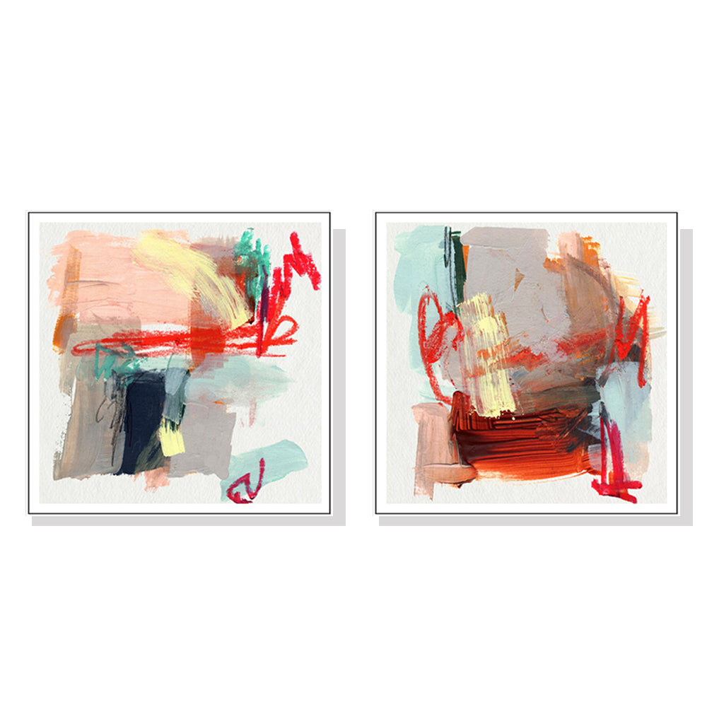 It Just Pops Set Of 2 White Framed Canvas 60cmx60cm