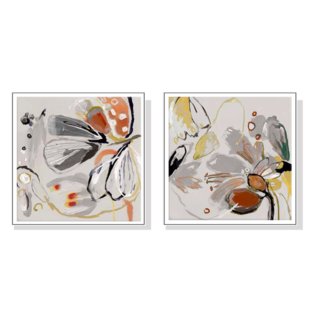 Butterflowers Set Of 2 White Framed Canvas 80cmx80cm