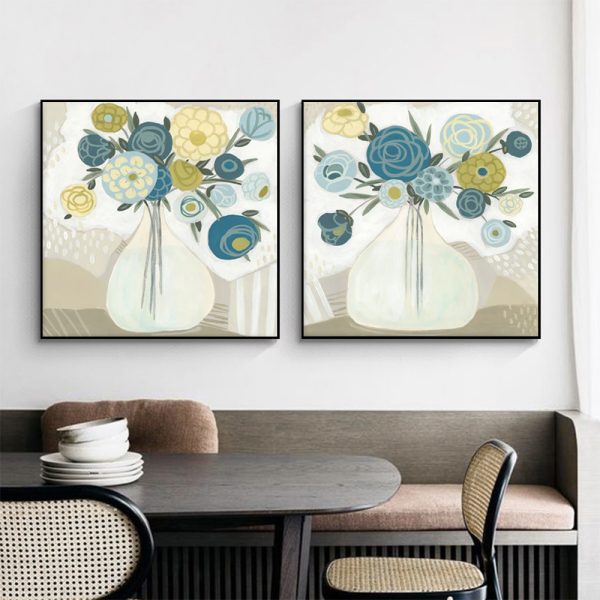 Vases Of Blue-tiful Flowers Set Of 2 Black Framed Canvas 90cmx90cm