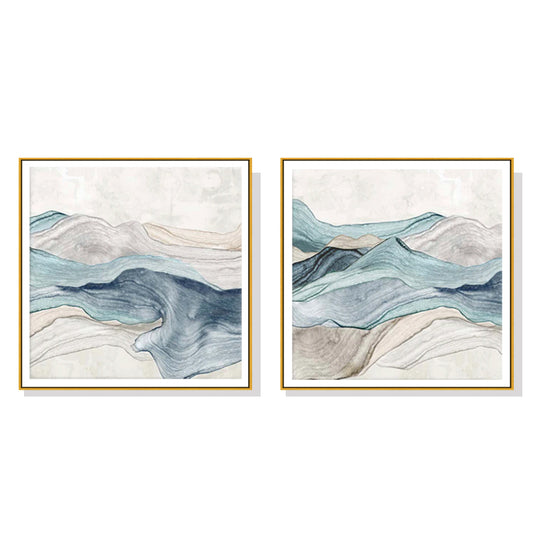 Icy Views Set Of 2 Gold Framed Canvas 90cmx90cm