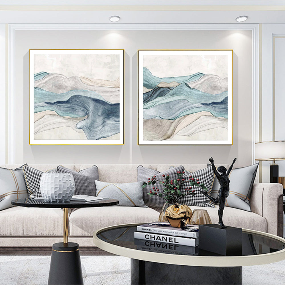 Icy Views Set Of 2 Gold Framed Canvas 90cmx90cm