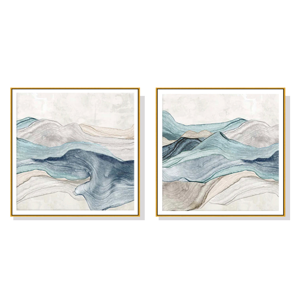 Icy Views Set Of 2 Gold Framed Canvas 100cmx100cm