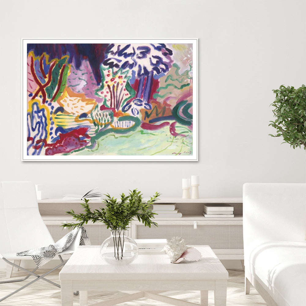 Crazy Garden White Framed Canvas 90cmx135cm