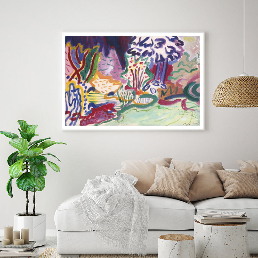 Crazy Garden White Framed Canvas 90cmx135cm