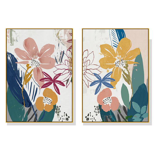 Happiness Blooms Set Of 2 Gold Framed Canvas 100cmx150cm