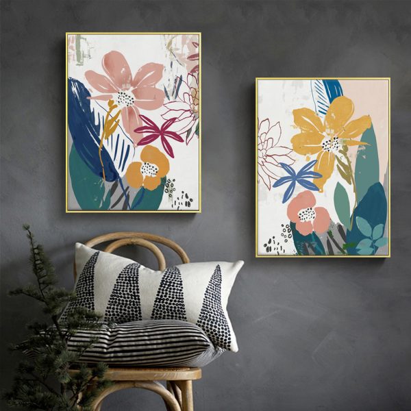 Happiness Blooms Set Of 2 Gold Framed Canvas 100cmx150cm