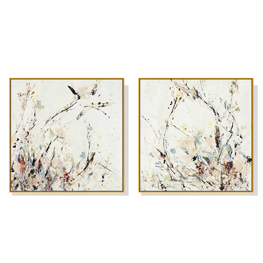 What Do YOU See? Summer Grasses Set Of 2 Gold Frame Canvas 70cmx70cm