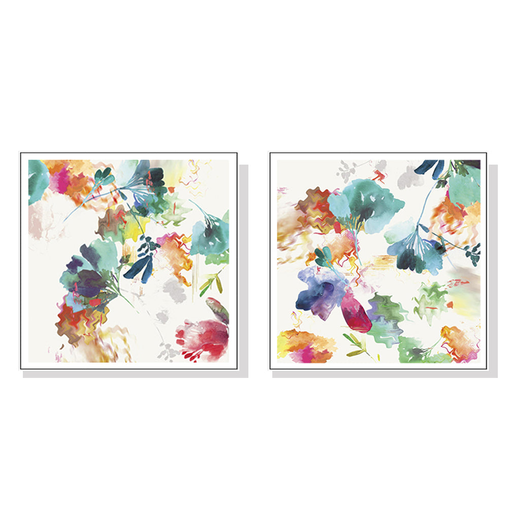 Water-flowers Set Of 2 White Framed Canvas 80cmx80cm