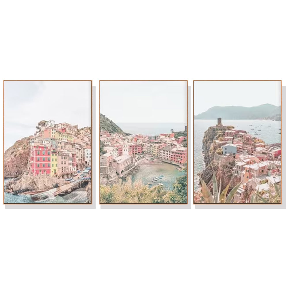 Vernazza, Riomaggiore & Corniglia Set Of 3 Wood Framed Canvas 40cmx60cm