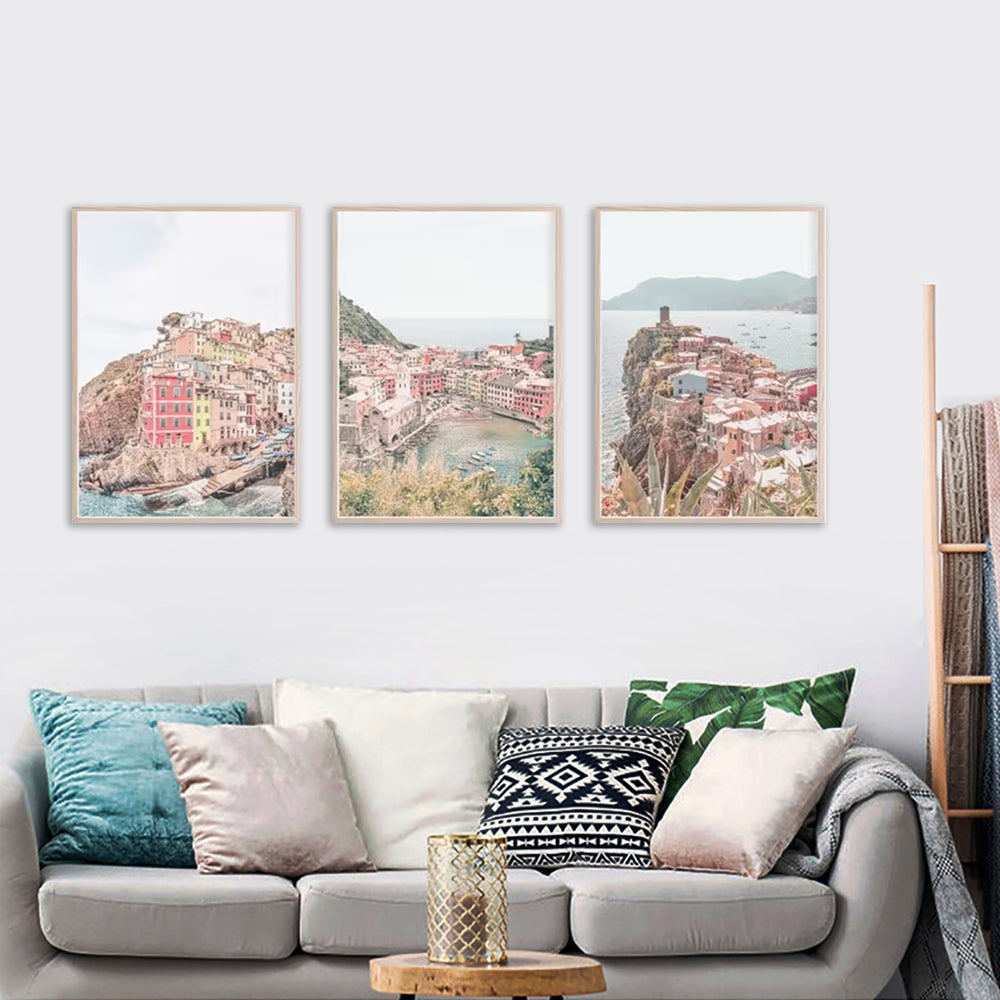 Vernazza, Riomaggiore & Corniglia Set Of 3 Wood Framed Canvas 40cmx60cm