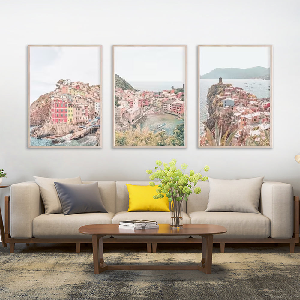 Vernazza, Riomaggiore & Corniglia Set Of 3 Wood Framed Canvas 40cmx60cm