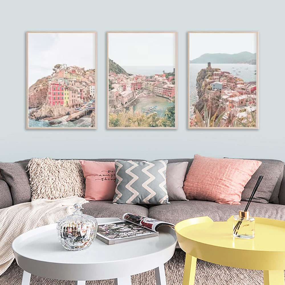 Vernazza, Riomaggiore & Corniglia Set Of 3 Wood Framed Canvas 40cmx60cm