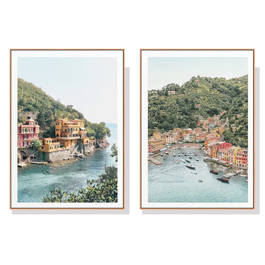 Coastal Italian Villages Set Of 2 Wood Framed Canvas 50cmx70cm