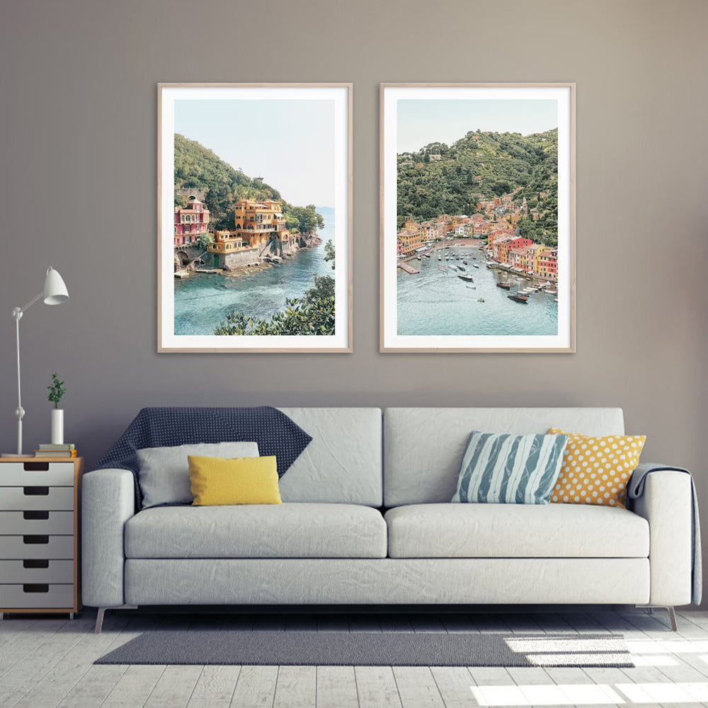 Coastal Italian Villages Set Of 2 Wood Framed Canvas 50cmx70cm