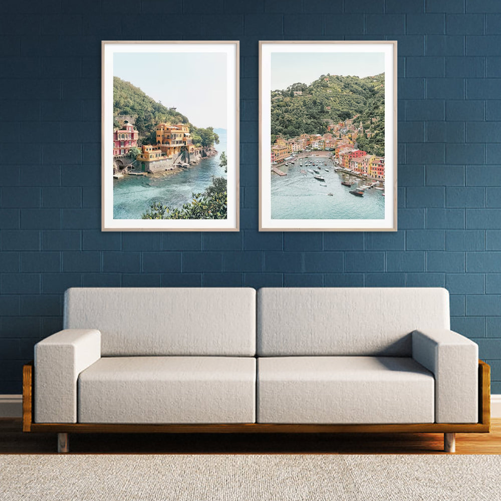 Coastal Italian Villages Set Of 2 Wood Framed Canvas 50cmx70cm