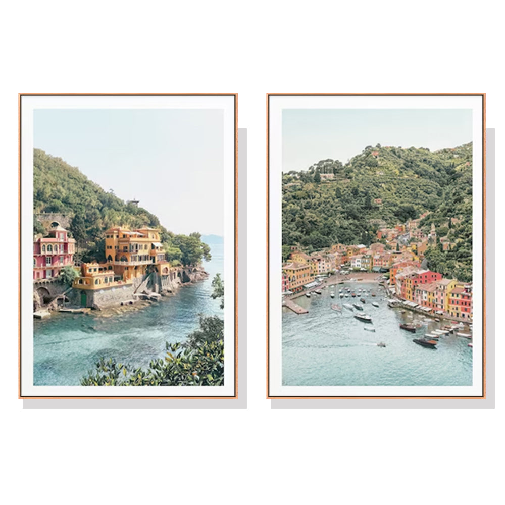 Coastal Italian Villages Set Of 2 Wood Framed Canvas 80cmx120cm