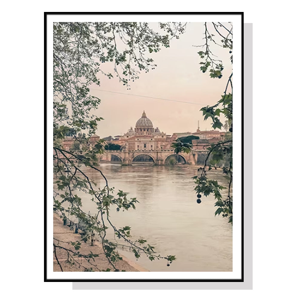 Rome-antic Glimpses Black Framed Canvas 90cmx135cm