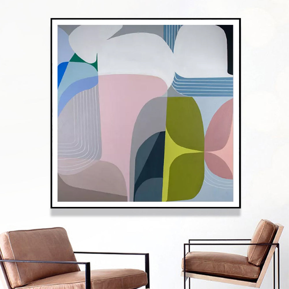 Opaque Pastel Collage Black Framed Canvas 80cmx80cm