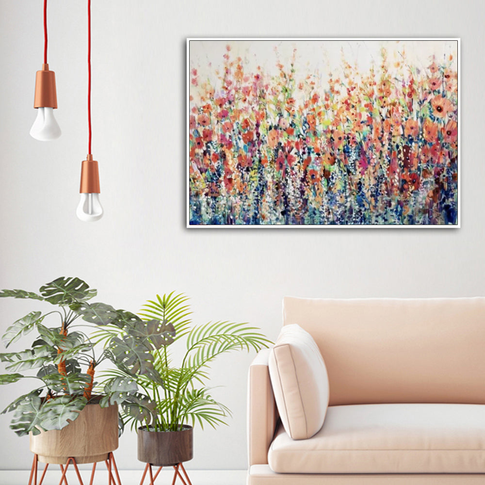 Poppies As Far As The Eye Can See White Frame Canvas 90cmx135cm