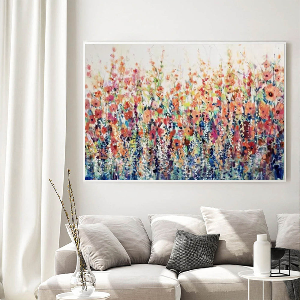 Poppies As Far As The Eye Can See White Frame Canvas 90cmx135cm