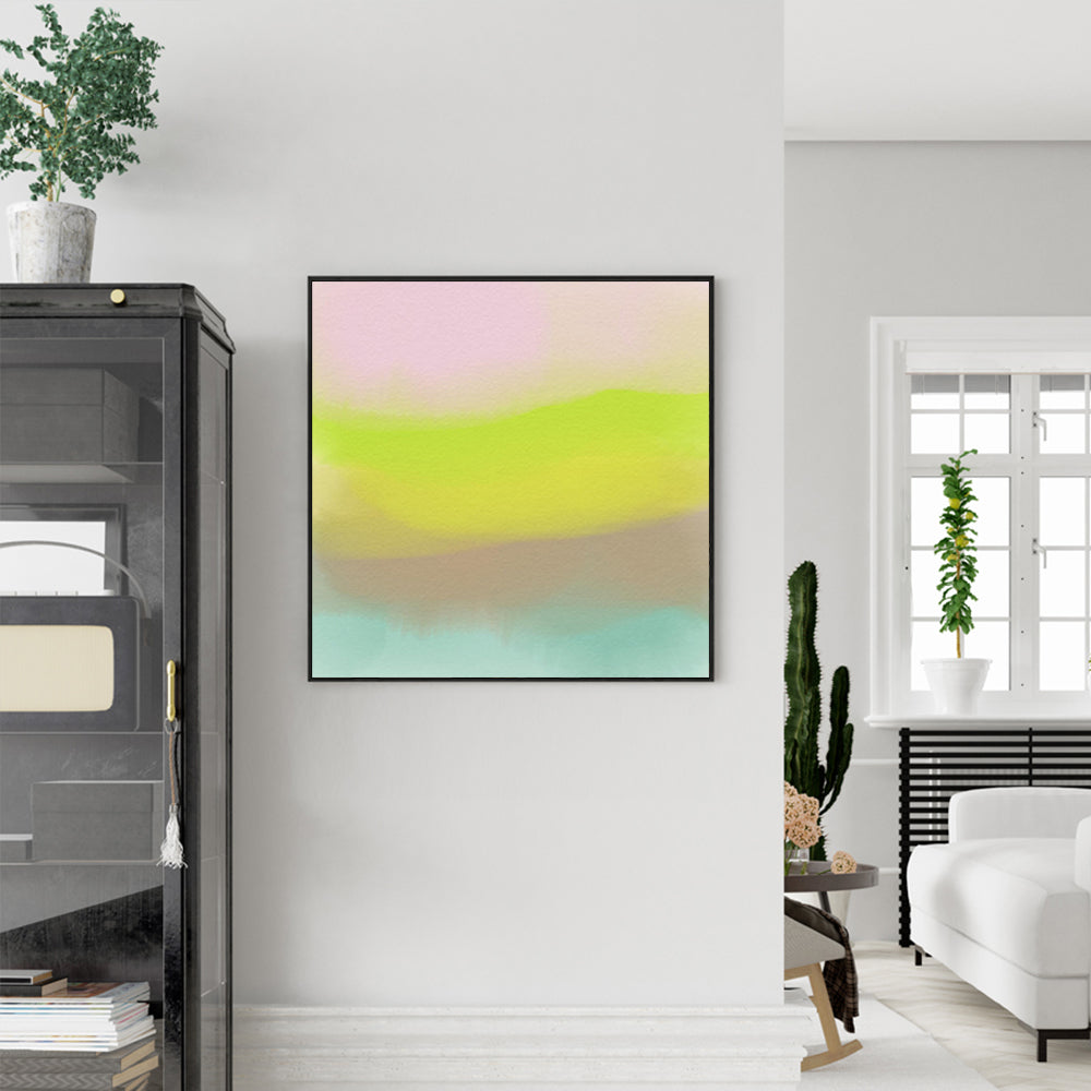 Techni-Water-Colour Black Framed Canvas 90cmx90cm