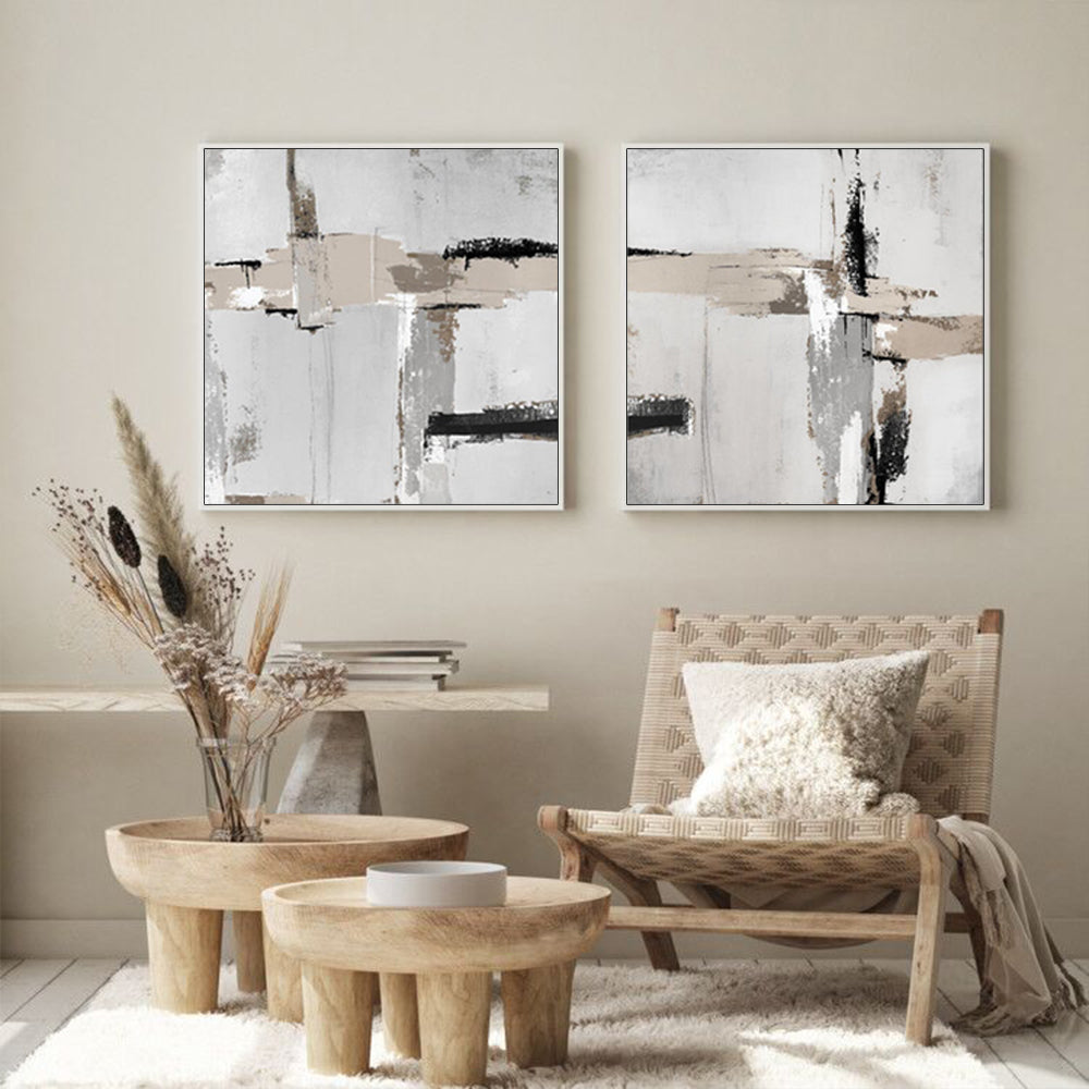 Calming Tones Set Of 2 White Framed Canvas 100cmx100cm