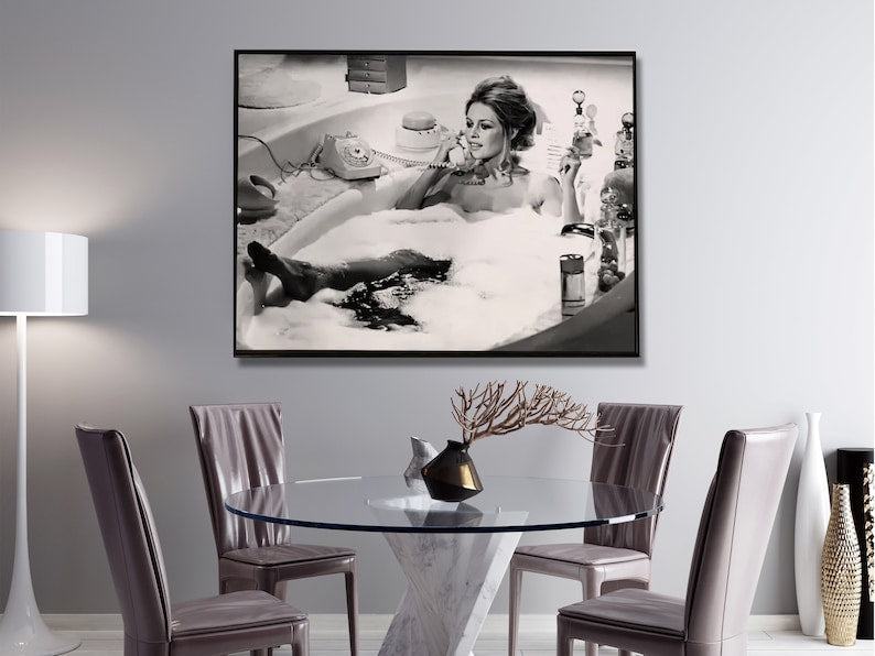 Hello, Bridget Bardot Speaking Black Framed Canvas 100cmx150cm