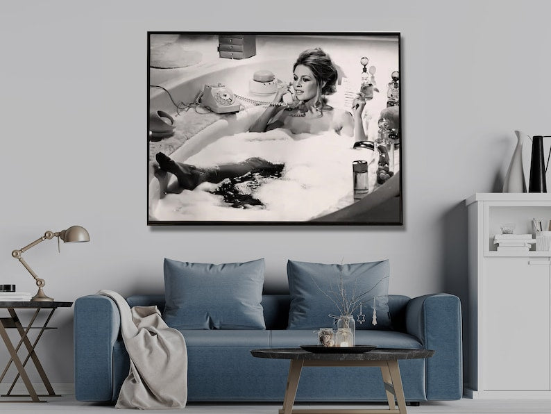 Hello, Bridget Bardot Speaking Black Framed Canvas 100cmx150cm